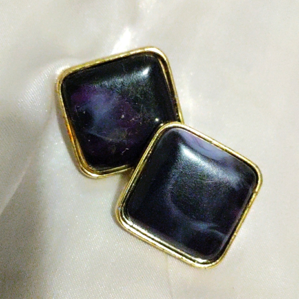 Black & Gold Square Marbled Acrylic Earrings